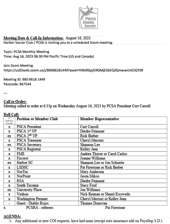 PCSA August 2023 Meeting Minutes FINAL